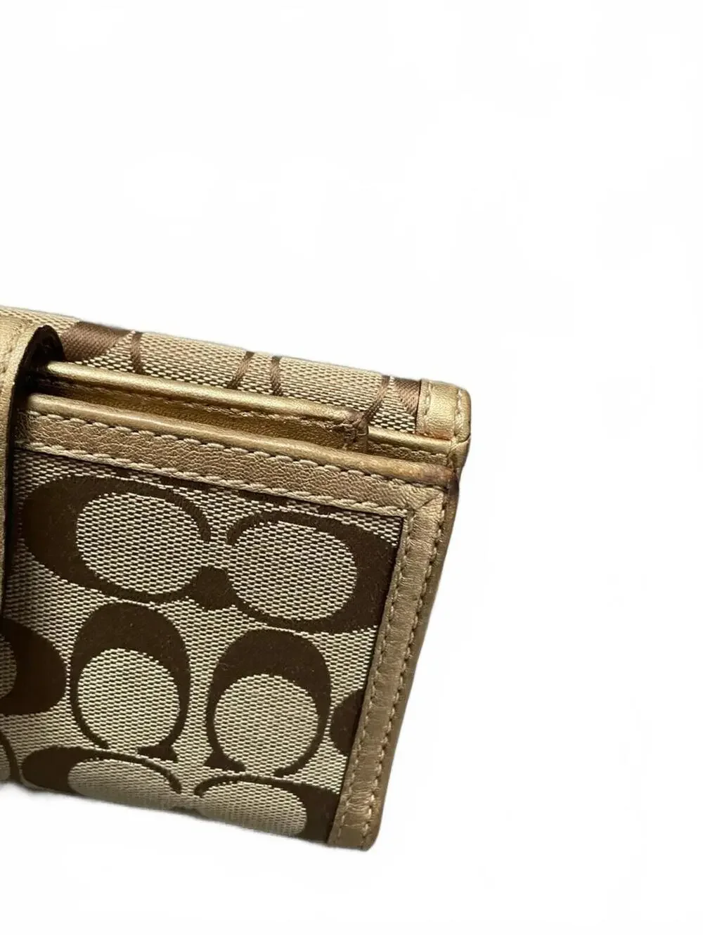 VTG Coach Khaki and Metallic Gold Signature Continental Wallet